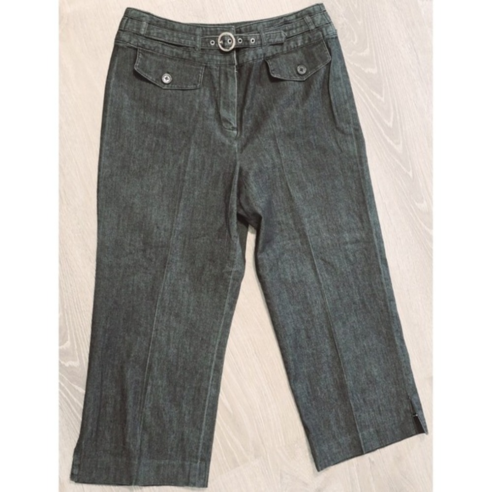 Larry Levine Stretch Women's Dark Denim Cropped Jeans Size 4 Wide Leg Nautical